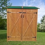 Goohome 63.58' Outdoor Storage Shed, Wooden Garden Storage Cabinet with Lockable Doors & Lean-to Roof, Hooks, Utility Tool Organizer with 3 Tier Shelves, Waterproof Outside Tool Shed for Patio, Lawn